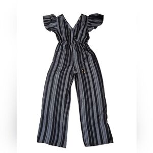 Indulge Wide Leg Butterfly Sleeve Black & White Boho Print Jumpsuit Size M